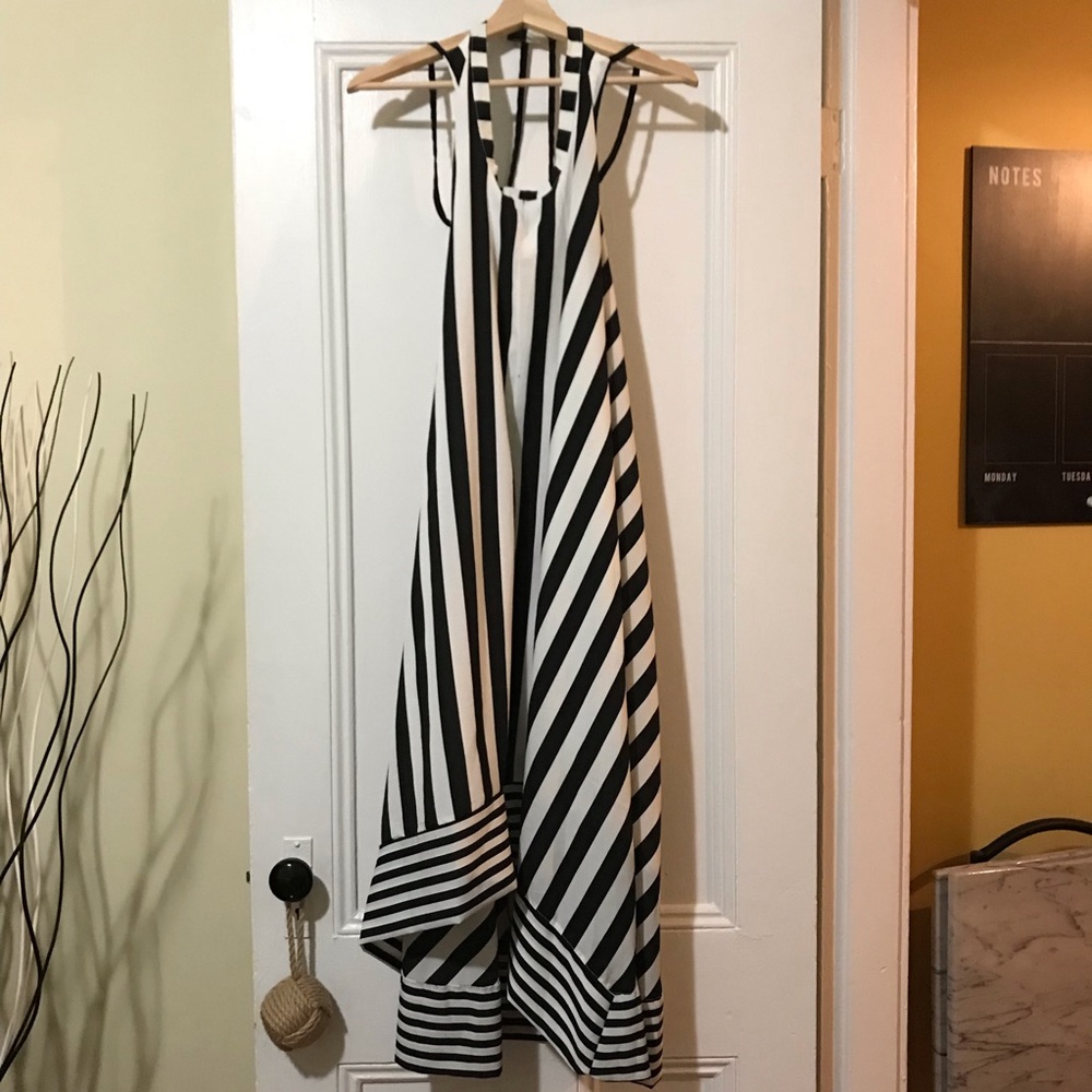 Black and White Striped High Low Dress